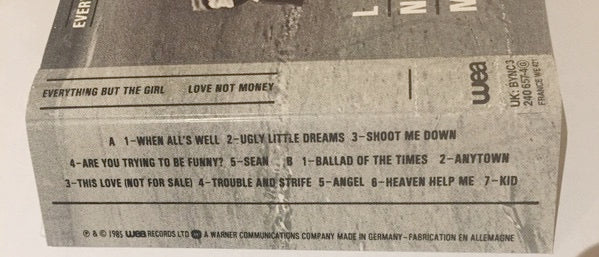Image of Label Cover of Cassette - VG+/VG+ - EVERYTHING BUT THE GIRL, Love Not Money (Blanco Y Negro; 240 657-4 , UK , J - Card), , - 1936116E