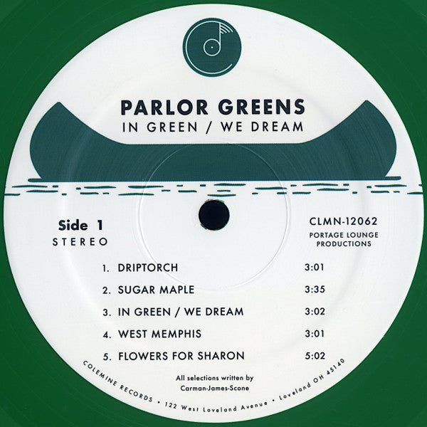 Image of Label Cover of LP - NEW/NEW - PARLOR GREENS, In Green / We Dream (Colemine Records; CLMN-12062, US 2024, Green Vinyl), + "Driptorch" Test Pressing 7", Colemine Fold-Out Poster, Colemine Logo Sticker, Signed Photo, - 1936206E