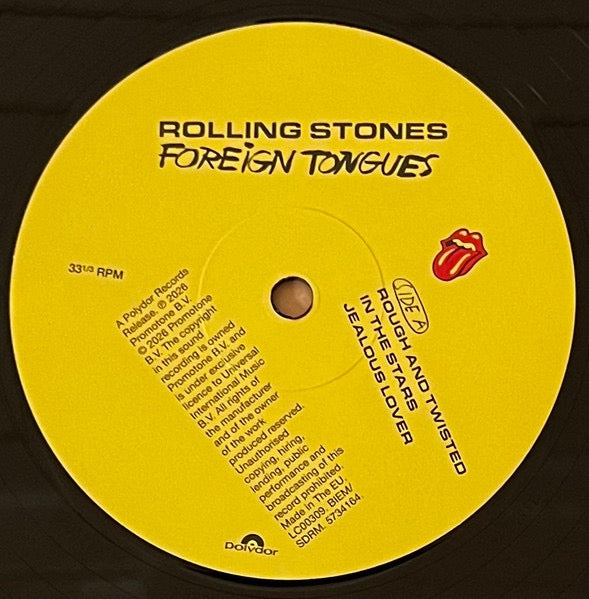 Image of Label Cover of 2xLP - NEW/NEW - ROLLING STONES, Foreign Tongues (Polydor; 8821348, Europe 2026, Gatefold, Standard 180g Black Vinyl), , Foreign Tongues, the incredibly vibrant 14-track new album from the Rolling Stones, follows less than three years after the band s universally acclaimed, Grammy Award-winning Hackney Diamonds, which topped charts worldwide and achieved multi-platinum success. Preceded by the upbeat and infectious lead single In The Stars , Foreign Tongues was brought to life in un