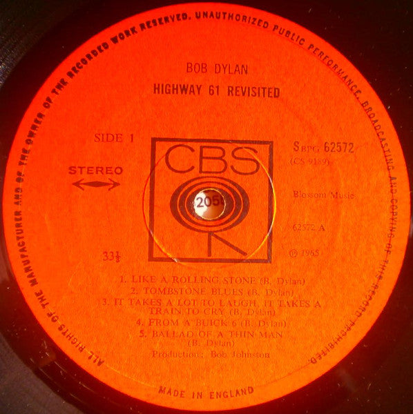 Image of Label Cover of LP - G+/EX - BOB DYLAN, Highway 61 Revisited (CBS; SBPG 62572, UK 1967 Reissue, Laminated Flipback Sleeve, Company Inner, MONO Sleeve, STEREO Disc), Spine split and stains. Immaculate disc., - 1946281S