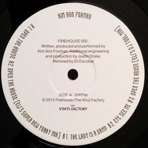 Image of Back Cover of 12" - VG+/VG+ - KIM ANN FOXMAN, Open The House (Firehouse; FIREHOUSE 002, US 2015, Picture Sleeve, Black Inner), , - 1926352E