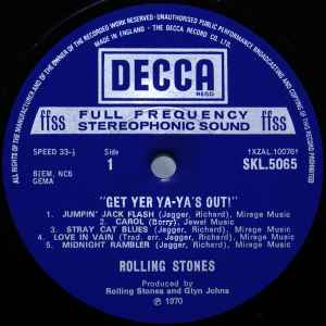 Image of Label Cover of LP - VG/VG - THE ROLLING STONES, Get Yer Ya-Ya's Out! (The Rolling Stones In Concert) (Decca; SKL 5065, UK 1970, Laminated Sleeve, NCB, Biem and Gema all unboxed), Strong VG - a few hairlines, edge wear, - 2046018S