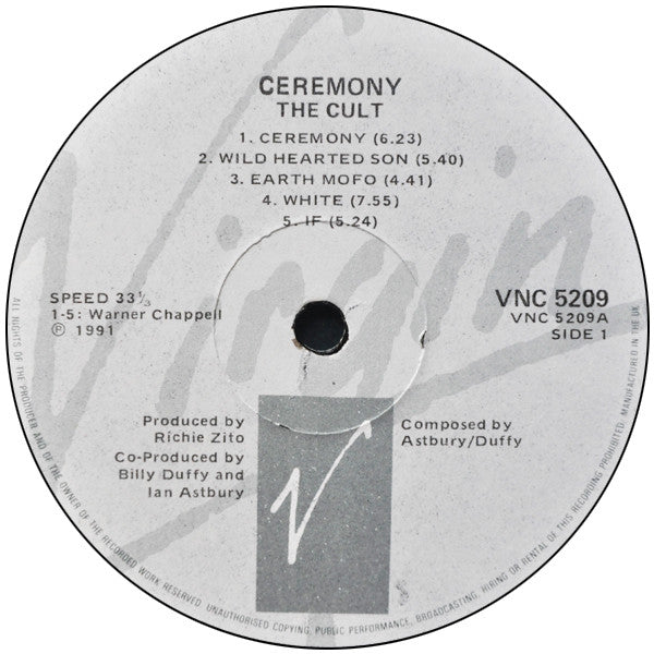 Image of Label Cover of LP - VG/VG+ - THE CULT, Ceremony (Virgin; VNC 5209, South Africa 1991, No Inner), Edge wear., - 3816295C
