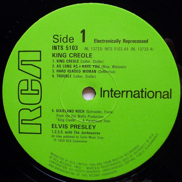 Image of Label Cover of LP - VG/G+ - ELVIS PRESLEY, King Creole (RCA International Green Labels; INTS 5103, UK 1981 Reissue), Light Marks only., - 2016107C