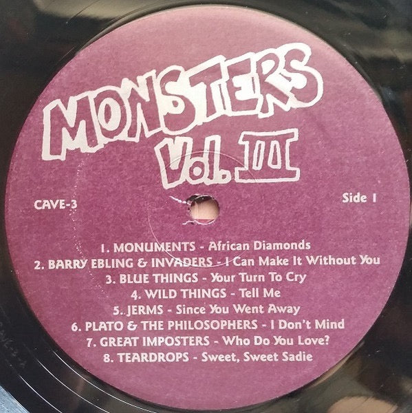 Image of Label Cover of LP - VG+/VG+ - VARIOUS, Monsters Of The Midwest Vol. III (Lost Tracks From The Action Sixties!) (Cavern; CAVE-3, US 2011 Reissue, Unofficial Compilation ), Light manufacture marks seen on many US pressings, Sleeve still in opened shrinkwrap, - 2016243C