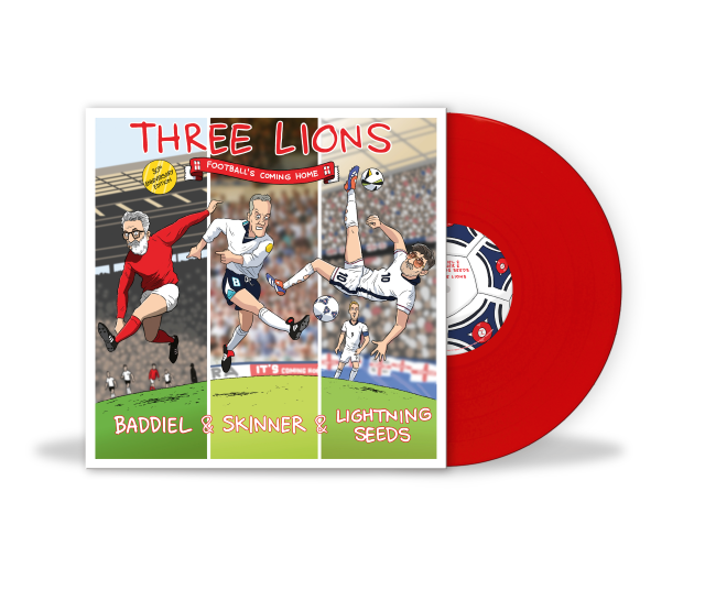 Image of Label Cover of 7" - NEW/NEW - BADDIEL, SKINNER & LIGHTNING SEEDS, Three Lions (Football's Coming Home): 30th Anniversary Edition (Sony; 19958448117, Europe 2026 Reissue, Red Vinyl), , 2026 marks the 30th anniversary of Three Lions (Football s Coming Home), released to coincide with the World Cup and celebrating one of the most iconic songs in British sporting and music history. Three Lions remains a truly unique chart phenomenon. It is the only song ever to reach UK Number One on four separate occa