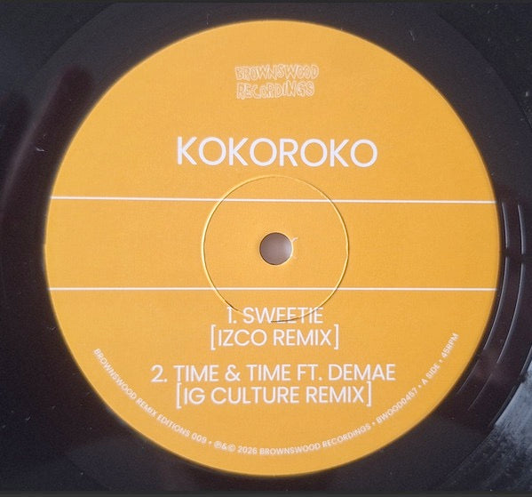 Image of Label Cover of 12" - NEW/NEW - KOKOROKO, Brownswood Remix Editions 009 (Brownswood; BWOOD457, Europe 2026), , Acclaimed London collective Kokoroko have announced a brand new remix EP titled Brownswood Remix Editions 009 - Kokoroko remixes, set for release on 12th June 2026. The project reimagines standout tracks from their 2025 album Tuff Times Never Last, offering fresh perspectives on three fan favourites through a carefully curated selection of producers. - 2416375C