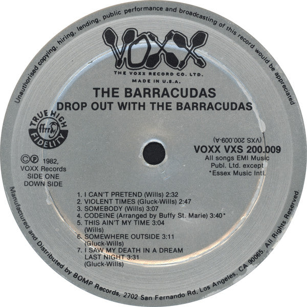 Image of Label Cover of LP - VG+/VG+ - BARRACUDAS, Drop Out With The Barracudas (Voxx Records; VOXX 200.009, US 1982), , - 2026275E