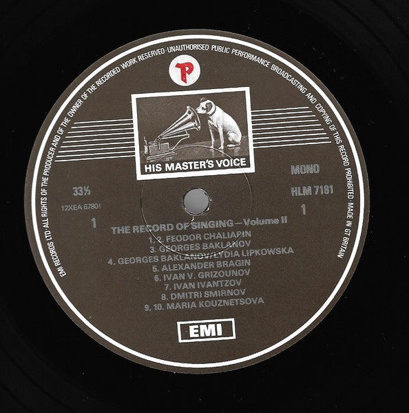 Image of Label Cover of LP - VG+/VG+ - VARIOUS, The Record Of Singing - Volume Two: 1914 - 1925 (His Master's Voice ; RLS 743, UK 1979), , - 2126025E