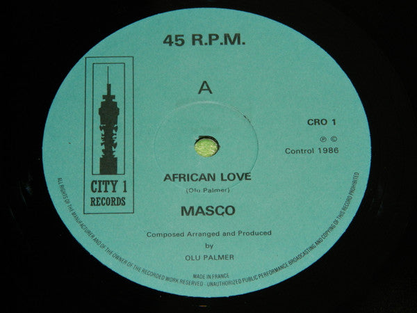 Image of Label Cover of 12" - VG+/VG+ - MASCO, African Love (City 1 Records; CRO 1, UK 1986), , - 2146057S