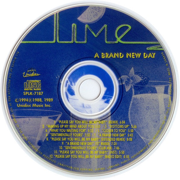 Image of Label Cover of CD - VG+/VG+ - LIME, A Brand New Day (Unidisc; SPLK-7187, Canada 1994 Reissue, Jewel Case), Nice copy showing minimal sign of use., - 2116047C