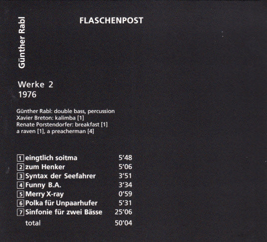 Image of Back Cover of CD - VG+/VG+ - G NTHER RABL, Werke 2 - 1976 - Flaschenpost (Canto Crudo; ccr 402, Austria 2002, Digipak), , - 2136044E