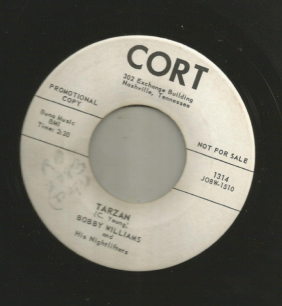 Image of Back Cover of 7" - /VG - BOBBY WILLIAMS AND HIS NIGHTLIFTERS, If Dreams Could Come True / Tarzan (Cort; 1314, US 1958, Promo, Plain Sleeve, Large Centre Hole ), Light fogging in parts, Plays well , - 2116121C
