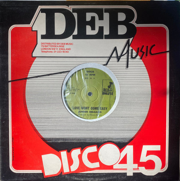 Image of Front Cover of 12" - VG/VG - JUNIOR DELGADO, Love Won't Come Easy / Famine (D.E.B. Music; DEB D1, UK 1978, Company Sleeve), Light lines only, conservative grading. Wear on company sleeve., - 2146146S