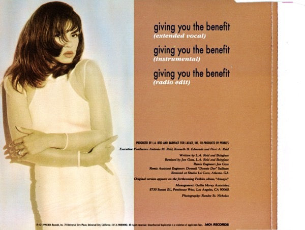 Image of Back Cover of CD - VG+/VG - PEBBLES, Giving You The Benefit (The Remix) (MCA Records; 9031-72995-2, Europe 1990, CD Single Case), Light marks on CD but plays ok on the shop CD player, - 2636090E