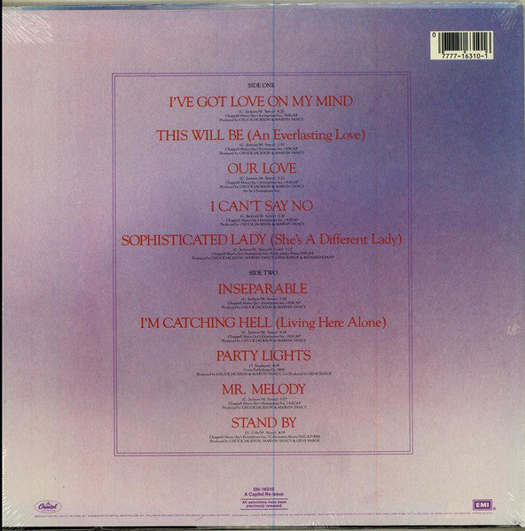 Image of Back Cover of LP - VG/VG+ - NATALIE COLE, The Natalie Cole Collection (Capitol Records; SN-16310, US 1985 Reissue), Shrink-wrap with Capitol Records sticker on it. Opening has wear and dents along it, - 2116510C