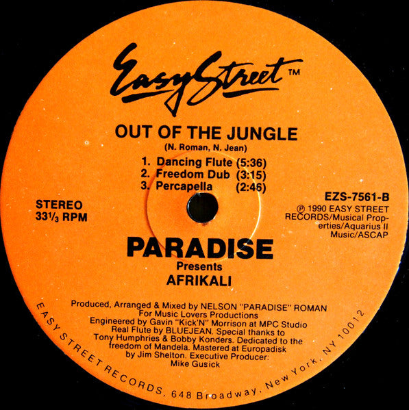 Image of Front Cover of 12" - /VG - PARADISE PRESENTS AFRIKALI, Out Of The Jungle (Easy Street Records; EZS-7561, US 1990), Superficial marks only, - 3346175S