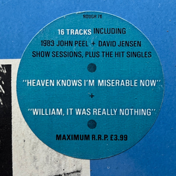 Image of Back Cover of LP - VG/VG+ - THE SMITHS, Hatful Of Hollow (Rough Trade; ROUGH 76, UK 1984, Gatefold, Inner, '1983 John Peel 3.99 sticker'. Corrected dot. Inner lyrics in correct order.), Aston Clinton pressing with 2 pressing rings. , - 2226140E