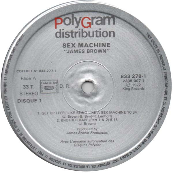 Image of Label Cover of 2xLP - G+/VG - JAMES BROWN, Sex Machine (PolyGram Distribution; 833 277-1, France Reissue, Gatefold), Sleeve pinched and creased, - 2216284C