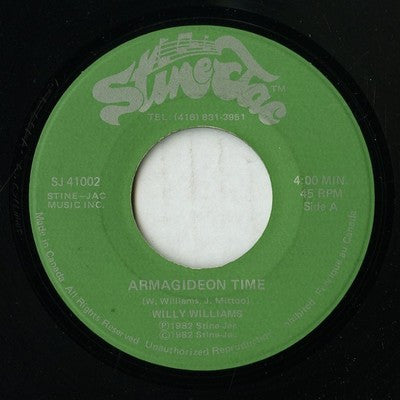 Image of Front Cover of 7" - /VG+ - WILLIE WILLIAMS, Armagideon Time / Dub It Over (Stine-Jac; SJ 41002, Canada 1982), , - 2226196E