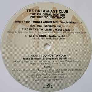 Image of Label Cover of LP - VG+/VG+ - VARIOUS, The Breakfast Club (Original Motion Picture Soundtrack) (A&M Records; B0016615-01, US 2012 Reissue, White Vinyl), , - 2246264S