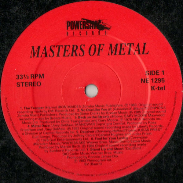 Image of Label Cover of LP - VG/VG - VARIOUS, Masters Of Metal (Powersaw Records; NE 1295, UK 1986), , - 2226288E