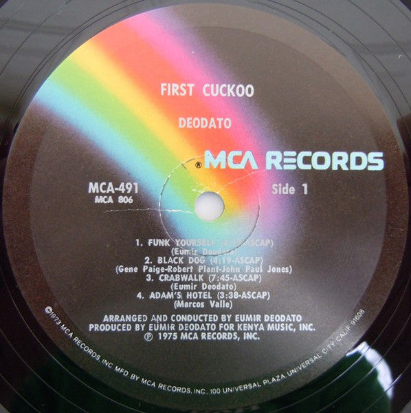 Image of Label Cover of LP - VG/VG+ - DEODATO, First Cuckoo (MCA Records; MCA-491, US 1975), , - 2226300E