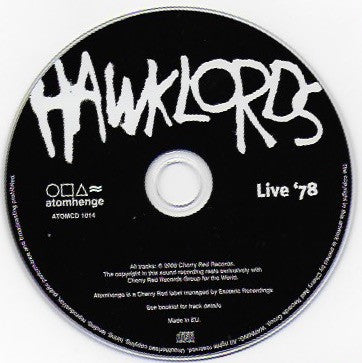 Image of Back Cover of CD - VG+/VG+ - HAWKLORDS, Live '78 (Atomhenge; ATOMCD 1014, UK 2009 Reissue, Jewel Case), , - 2316044C