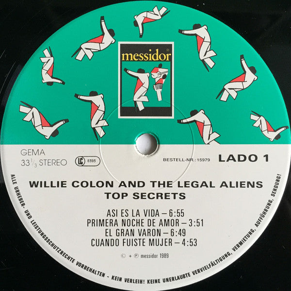 Image of Label Cover of LP - VG+/VG+ - WILLIE COLON AND THE LEGAL ALIENS, Top Secrets (Messidor; 15979, Germany 1989, Picture Sleeve, Inner), , - 2326063E