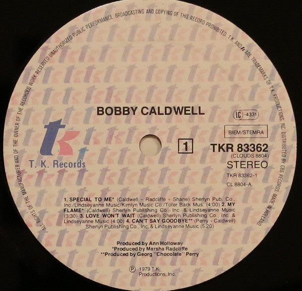 Image of Label Cover of LP - G+/VG - BOBBY CALDWELL, Bobby Caldwell (T.K. Records; TKR 83362, Europe 1979 Reissue), Vinly in strong VG, superficial marks only., - 2346083S