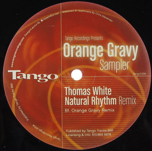 Image of Label Cover of 12" - VG/VG+ - JAKE CHILDS / SLATER HOGAN & JOHN LARNER, Orange Gravy Sampler (Tango Recordings; TANGO 039, US 2005, Die Cut Stickered Sleeve), Sleeve has some liquid marks and small tear on front from sticker., - 2316212C
