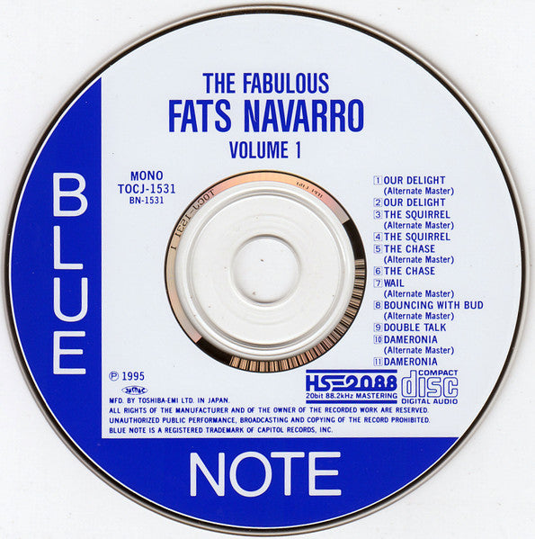 Image of Label Cover of CD - VG+/VG+ - FATS NAVARRO, The Fabulous Fats Navarro Volume 1 (Blue Note; TOCJ-1531, Japan 1995, Jewel Case), Missing Obi strip., - 2336121E