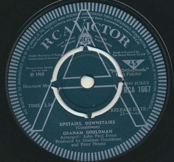 Image of Front Cover of 7" - VG+/VG+ - GRAHAM GOULDMAN, Upstairs, Downstairs / Chestnut (RCA Victor; 1667, , A Label Demo, Company Sleeve), A Side Grades EX- B Side Strong VG, Sleeve Creased, - 2326207E
