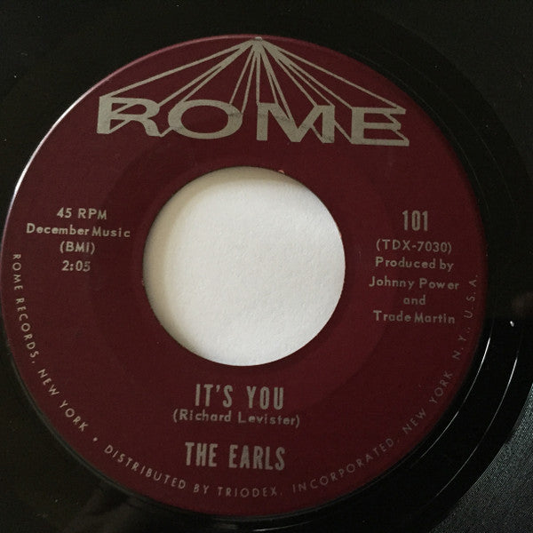 Image of Back Cover of 7" - /VG - THE EARLS, Life Is But A Dream / It's You (Rome; 101, US 1961), Record has the slightest warp. Patch of sticker damage on side one label, - 2316490C