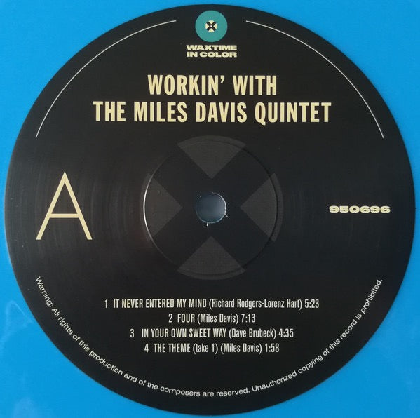 Image of Label Cover of LP - VG+/VG+ - THE MILES DAVIS QUINTET, Workin With The Miles Davis Quintet (WaxTime In Color; 950696, Europe 2021 Reissue, Blue Vinyl), 252289E1/B 950696 02281128. 252289E2/C 950696 02281130., - 2416031C