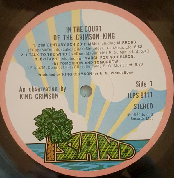 Image of Label Cover of LP - VG/G+ - KING CRIMSON, In The Court Of The Crimson King (An Observation By King Crimson) (Island Records; ILPS 9111, UK 1972 Reissue, Gatefold, No Company Inner, No Printer Credit Inside Sleeve), Wispy Hairlines, Light sleeve wear. , - 2416082C