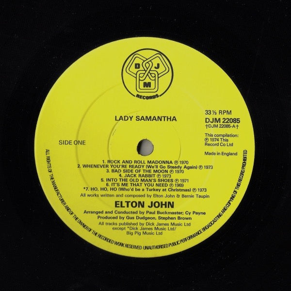 Image of Label Cover of LP - VG/VG+ - ELTON JOHN, Lady Samantha (DJM Records Yellow Labels ; DJM 22085, UK 1980 Reissue), , - 2416083C