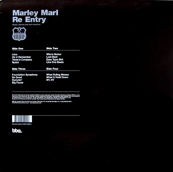 Image of Back Cover of 2xLP - VG+/VG - MARLEY MARL, Re-Entry (BBE; BBEBGLP004, UK & US 2001, Picture Sleeve, 2 Inners), , - 2426154E