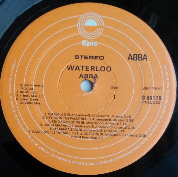 Image of Label Cover of LP - VG/VG - ABBA, BJ RN, BENNY, ANNA & FRIDA, Waterloo (Epic Orange Labels; EPC 80179, UK 1979 Reissue), , - 2416092C