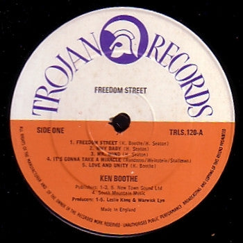Image of Label Cover of LP - VG/VG - KEN BOOTHE, Freedom Street (Trojan Records; TRLS 120, UK 1976), Conservative grading, light scuffs only. Storage wear on sleeve., - 2426177E
