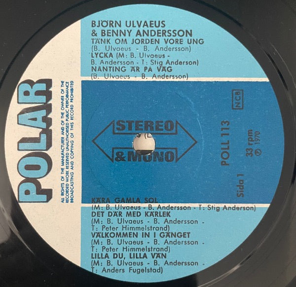 Image of Label Cover of LP - VG/VG - BJ RN ULVAEUS & BENNY ANDERSSON, "Lycka" (Polar; POLL 113, Sweden 1970s Reissue), , - 2416099C