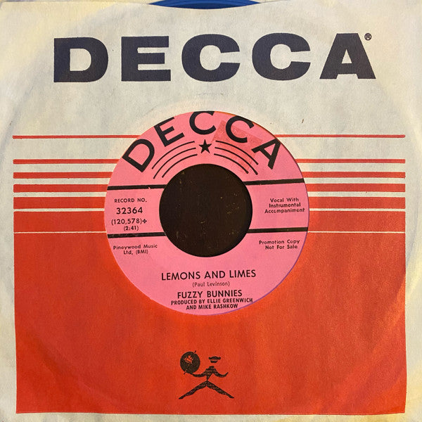 Image of Back Cover of 7" - VG/VG - FUZZY BUNNIES, The Sun Ain't Gonna Shine Anymore / Lemons And Limes (Decca; 32364, US 1968, Promo, Company Sleeve), Strong VG, Writing On Front Sleeve, - 2426187E