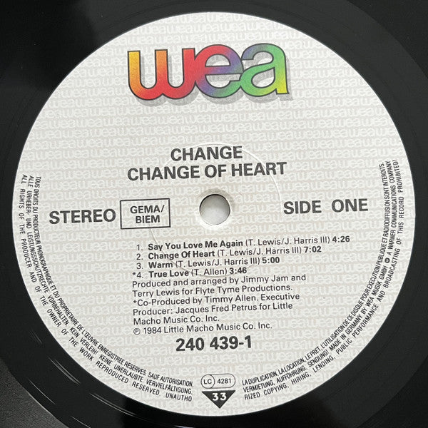 Image of Label Cover of LP - VG/G+ - CHANGE, Change Of Heart (WEA; 240 439-1, UK & Europe 1984), Edge Wear, Split Spine, - 2246209S