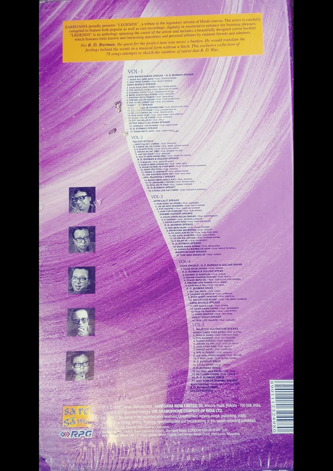 Image of Back Cover of 5xCD - VG/VG+ - R.D. BURMAN, Legends- maestro melodies in a milestone collection (SAREGAMA; , India , Box Set), , - 2456215S