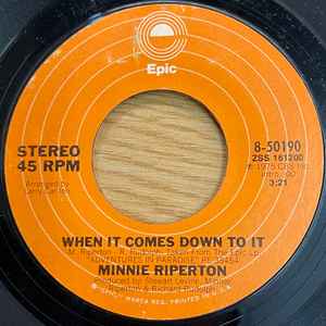 Image of Back Cover of 7" - VG/VG+ - MINNIE RIPERTON, Adventures In Paradise / When It Comes Down To It (Epic; 8-50190, US 1975, Company Sleeve), , - 2526103E