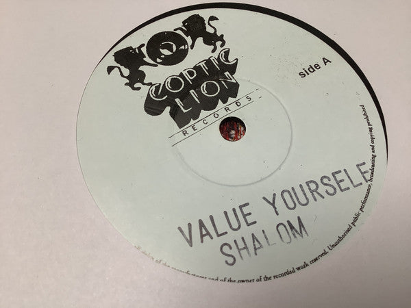 Image of Front Cover of 7" - /EX - SHALOM, Value Yourself (Coptic Lion; EB 100, UK 2025, Solid Centre / Stamped Titles), , - 2556080S