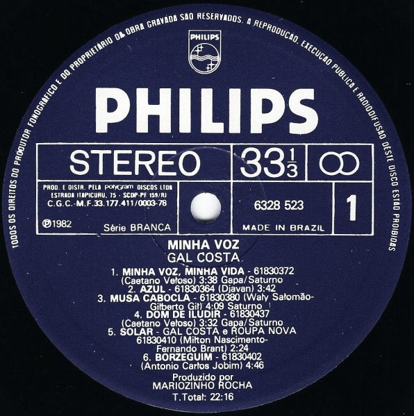 Image of Label Cover of LP - VG/VG - GAL COSTA, Minha Voz (Philips; 6328 523, Brazil 1982, Insert), Solid VG across the board., - 2516205C