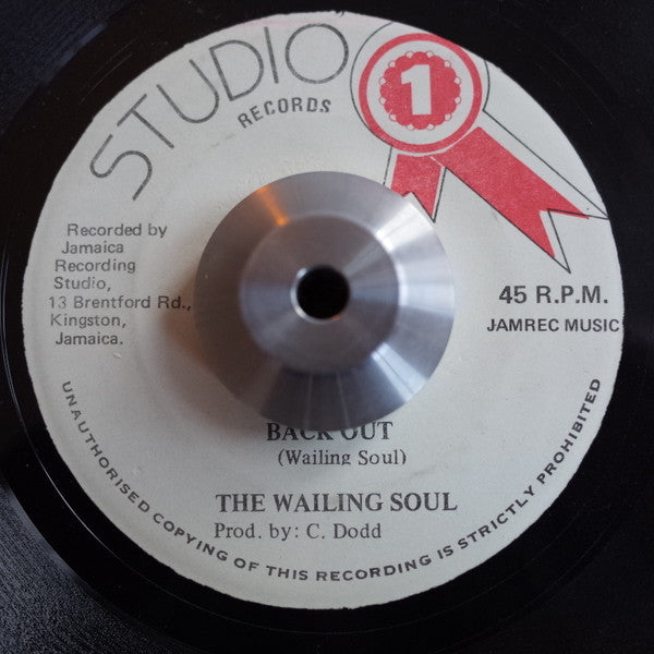 Image of Front Cover of 7" - /VG - THE WAILING SOULS, Back Out (Studio One; , Jamaica ), , - 2556142S