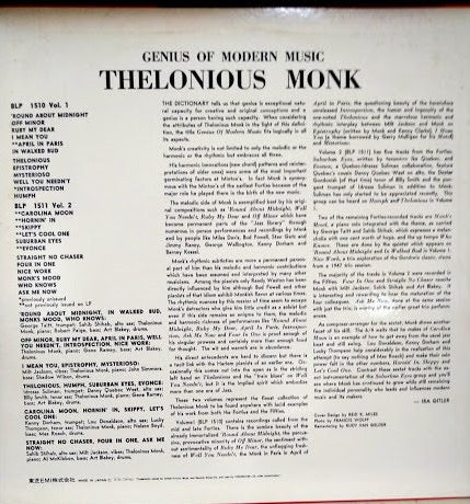 Image of Back Cover of LP - VG/VG+ - THELONIOUS MONK, Genius Of Modern Music Volume 2 (Blue Note; LNJ 70096, Japan 1977 Reissue, Insert, No Obi), Sleeve has some light edge wear and sticker damage. Disc is very clean!, - 2516226C