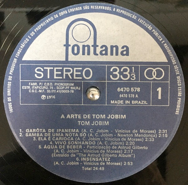 Image of Label Cover of 2xLP - VG/G+ - TOM JOBIM, A Arte De Tom Jobim (Fontana; 6641550, Brazil 1976, Gatefold), Small patch of sticker damage to sleeve. Light marks to discs., - 2516317C